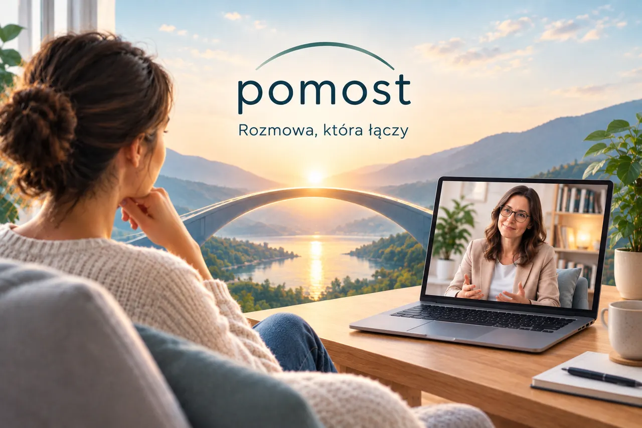 Kobieta w domu rozmawia ze specjalistką przez laptop